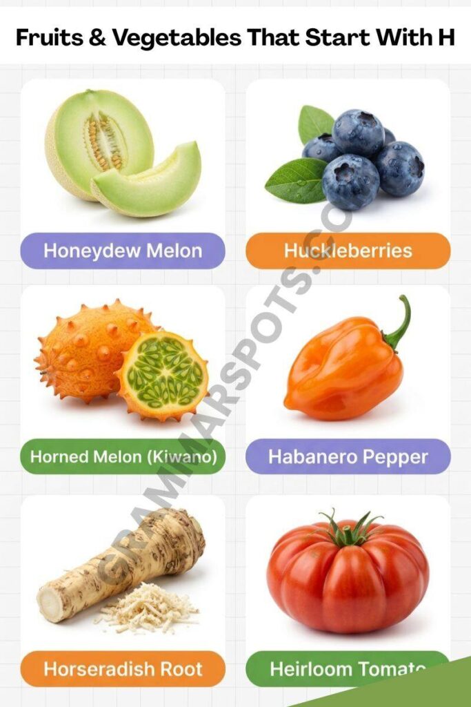 Complete list of Fruits and vegetables foods That Start With H