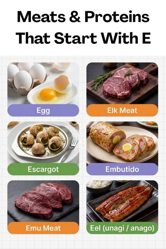 Complete list of Meats & Proteins That Start With E