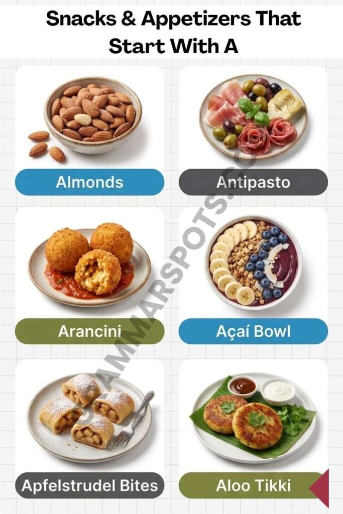 Complete list of Snacks & Appetizers That Start With A