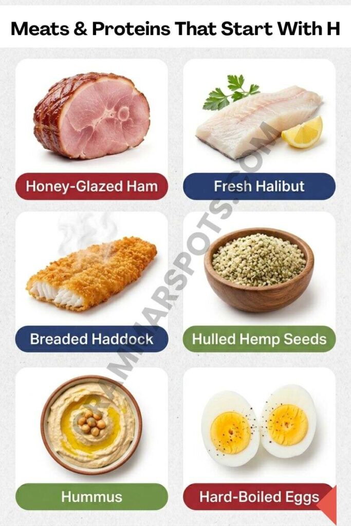 complete list of Meats,  Proteins and seafoods That Start With H