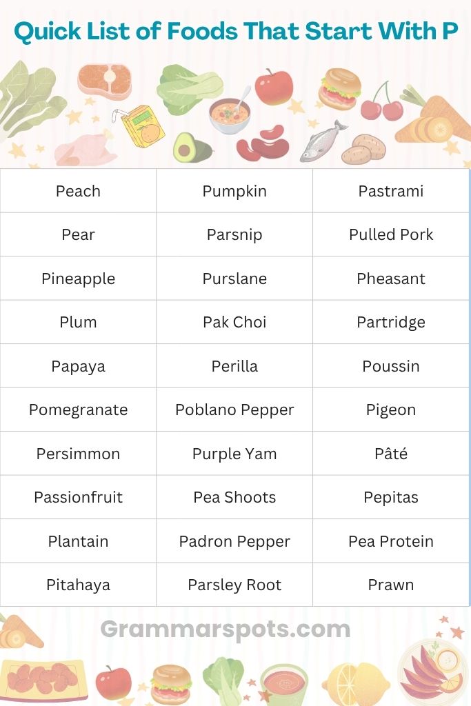 Quick List of Foods That Start With P