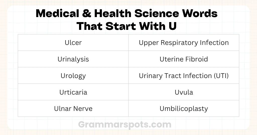 Medical & Health Science Words That Start With U