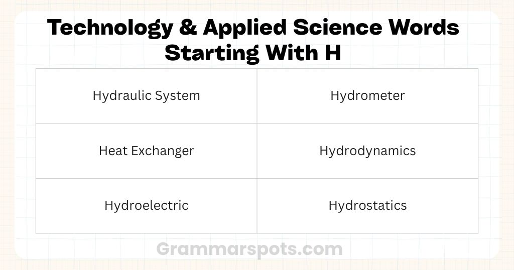 Technology & Applied Science Words Starting With H