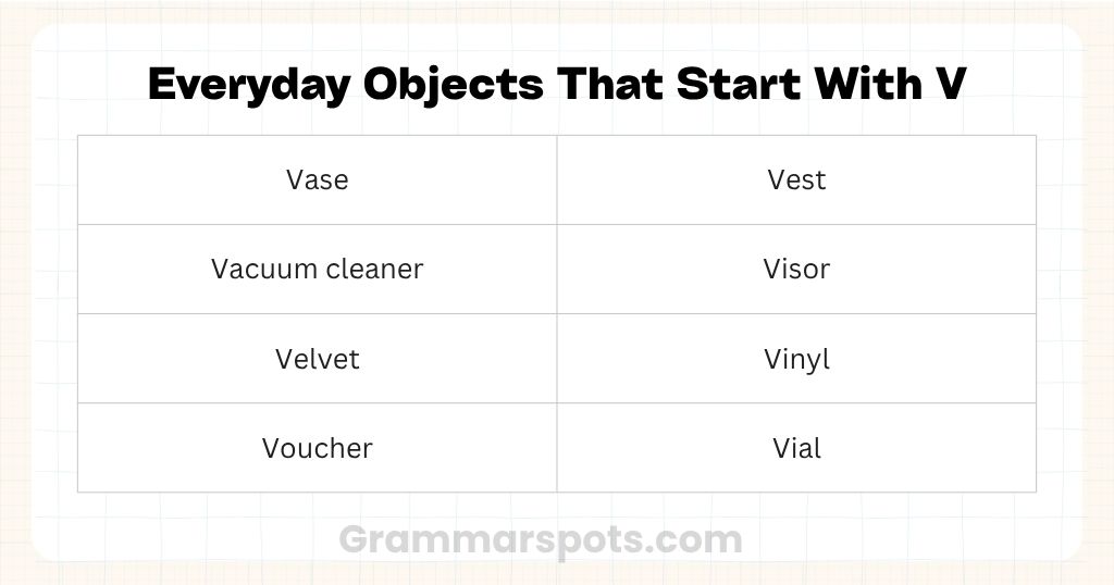Everyday Objects That Start With V
