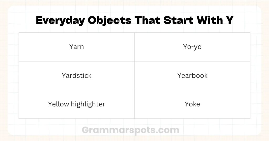 Everyday Objects That Start With Y
