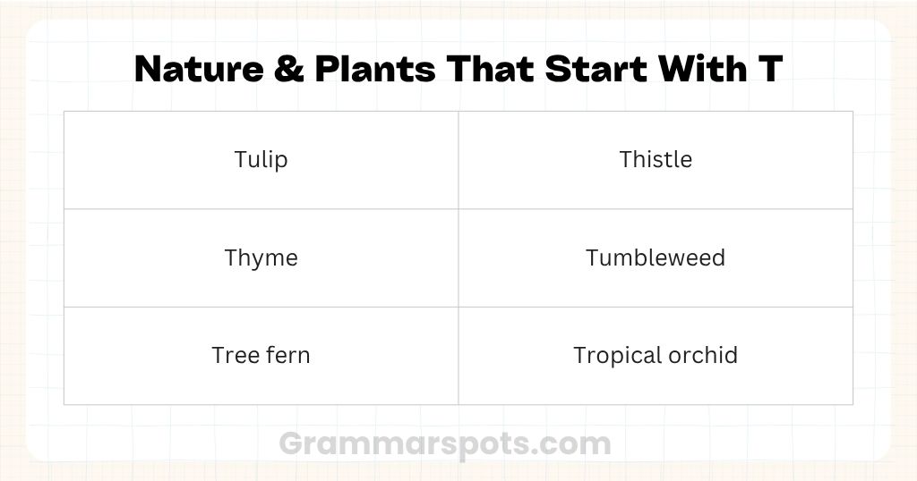 Plants and Nature That Start With T