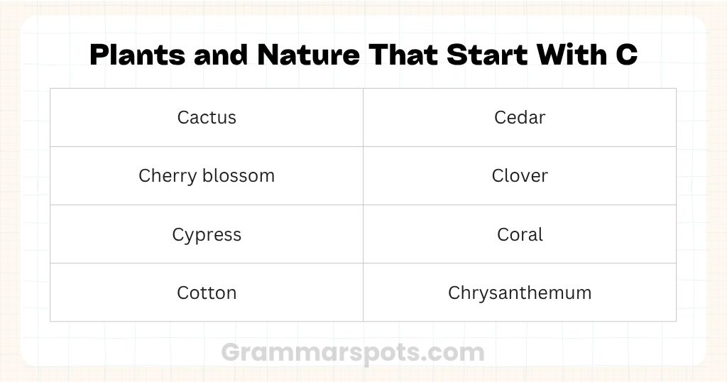 Plants and Nature That Start With The Letter C