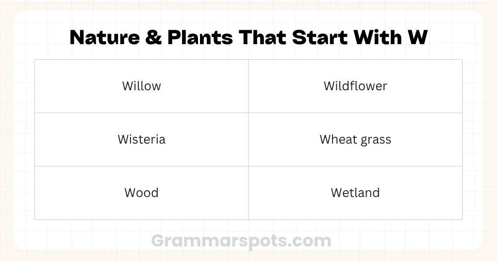 Plants and Nature That Start With W