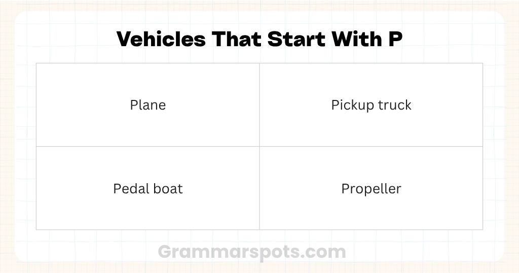 Vehicles & Transport That Start With The Letter P