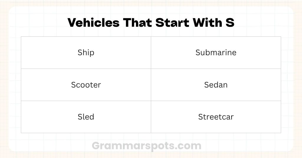 Vehicles & Transportation Words That Start With S
